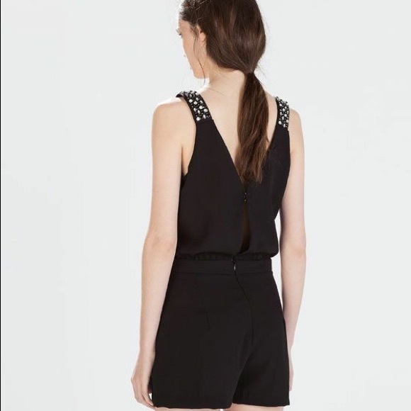 Zara Black Embellished Strap Romper - Picture 4 of 13